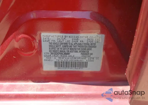 2019 Nissan Versa Note Sv из США, поврежденный, VIN 3N1CE2CPXKL366897